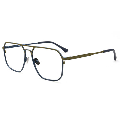 Mike | 80s Oversize Pilot Titanium Eyeglasses Frames for Men | Vintage Double Bridge Square Eyewear Two Tone