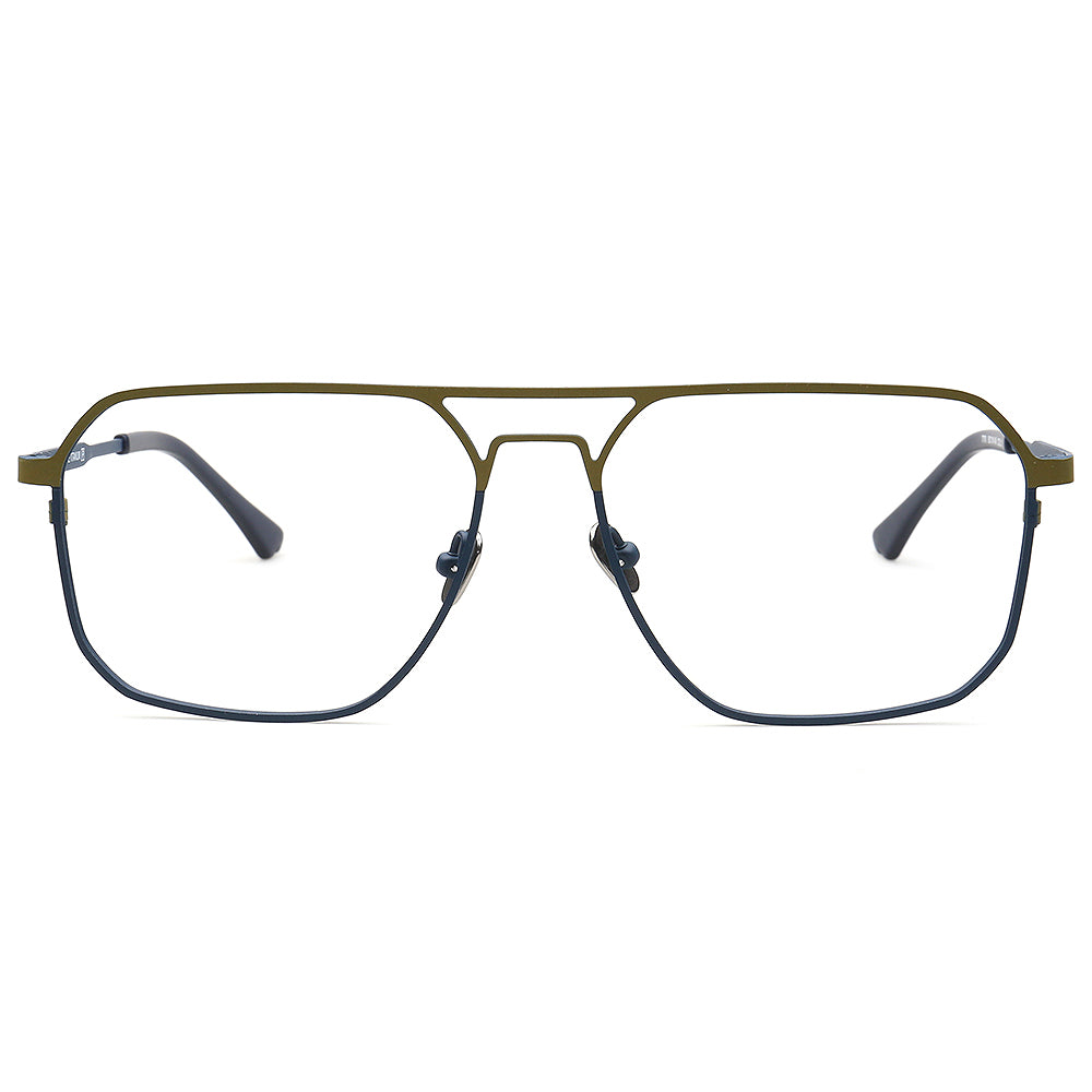 Mike | 80s Oversize Pilot Titanium Eyeglasses Frames for Men | Vintage Double Bridge Square Eyewear Two Tone