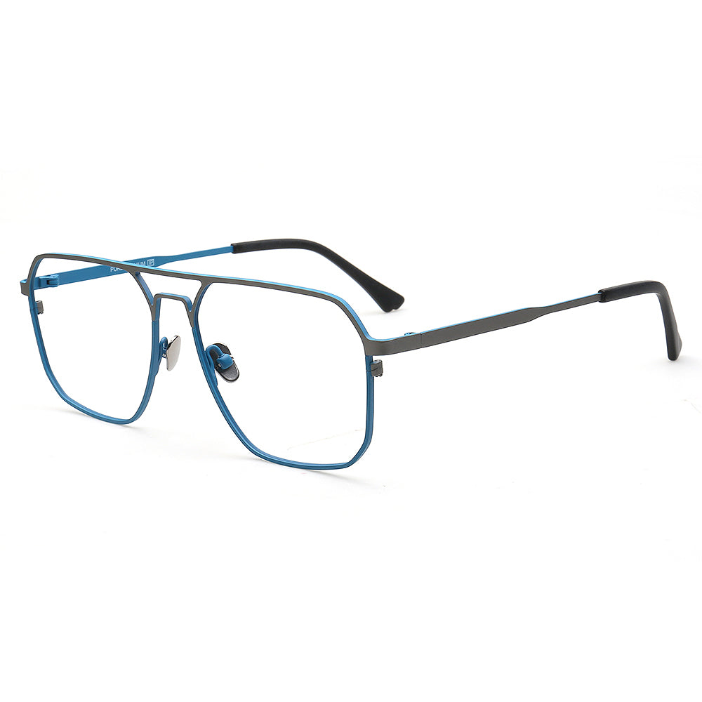 Mike | 80s Oversize Pilot Titanium Eyeglasses Frames for Men | Vintage Double Bridge Square Eyewear Two Tone