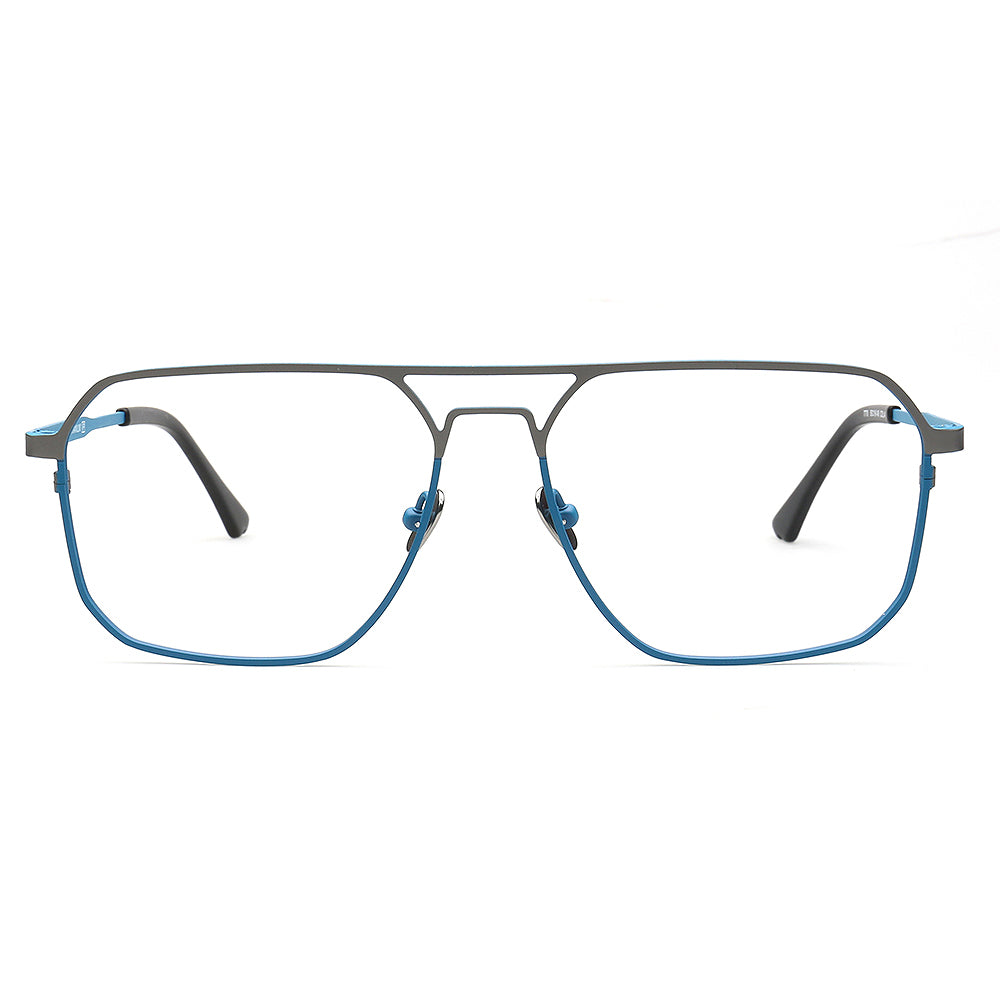 Mike | 80s Oversize Pilot Titanium Eyeglasses Frames for Men | Vintage Double Bridge Square Eyewear Two Tone