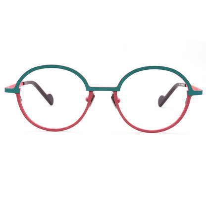 green red round eyeglasses