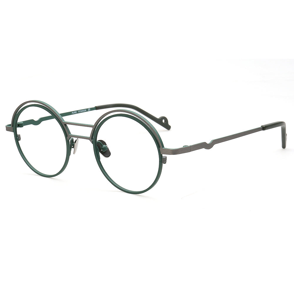 green glasses frames round titanium eyewear