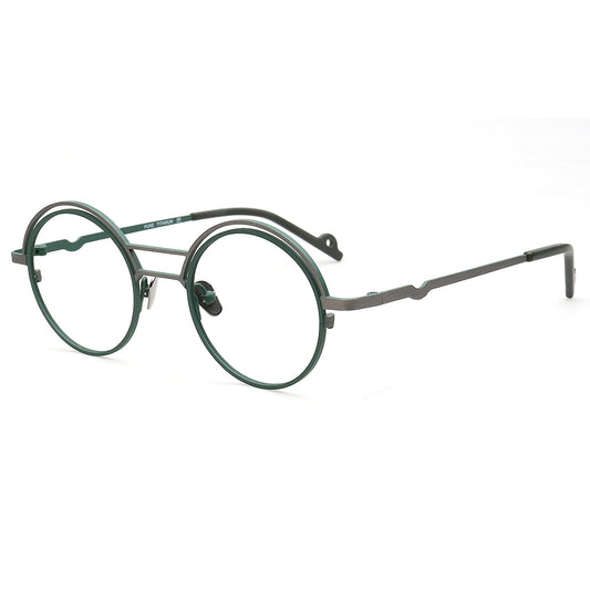 green glasses frames round titanium eyewear