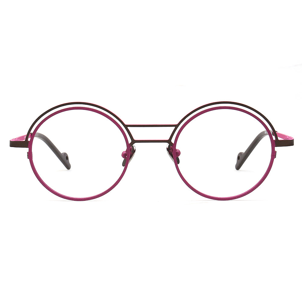 pink round double bridge eyeglasses frames women titanium