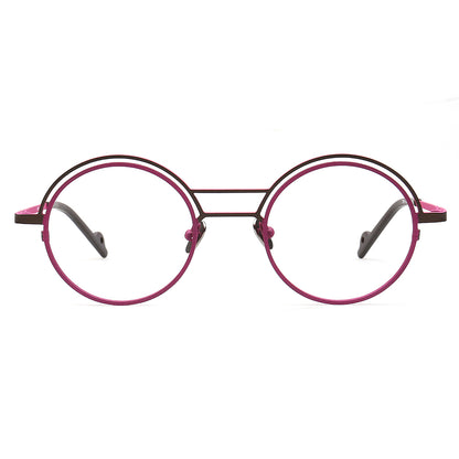 pink round double bridge eyeglasses frames women titanium