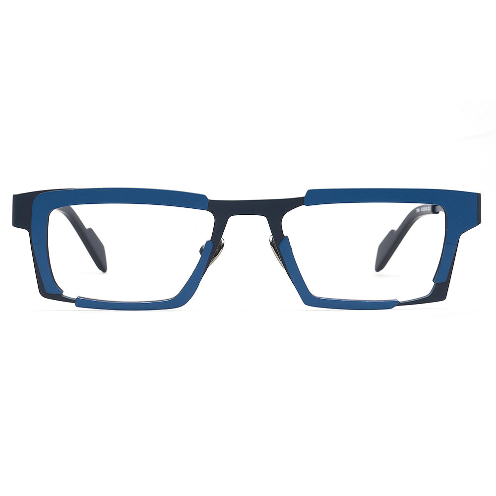 two tone blue titanium eyeglasses frames rectangle