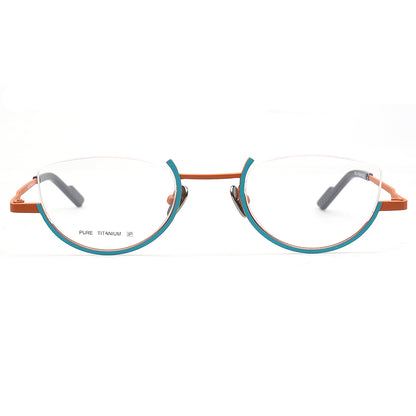 teal orange titanium eyeglasses cat eye