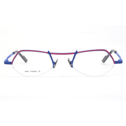 blue semi rimless titanium eyeglass frames