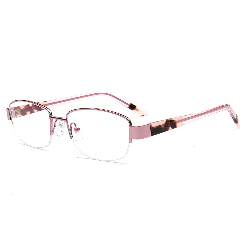 rectangle pink semi rimless glasses frames for women