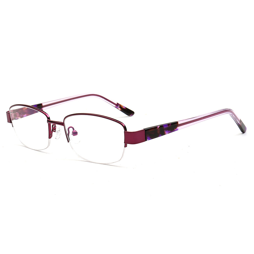 purple semi rimless metal glasses frames for women