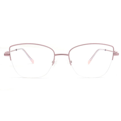 pink cat eye half rim eyeglasses frames bendable metal