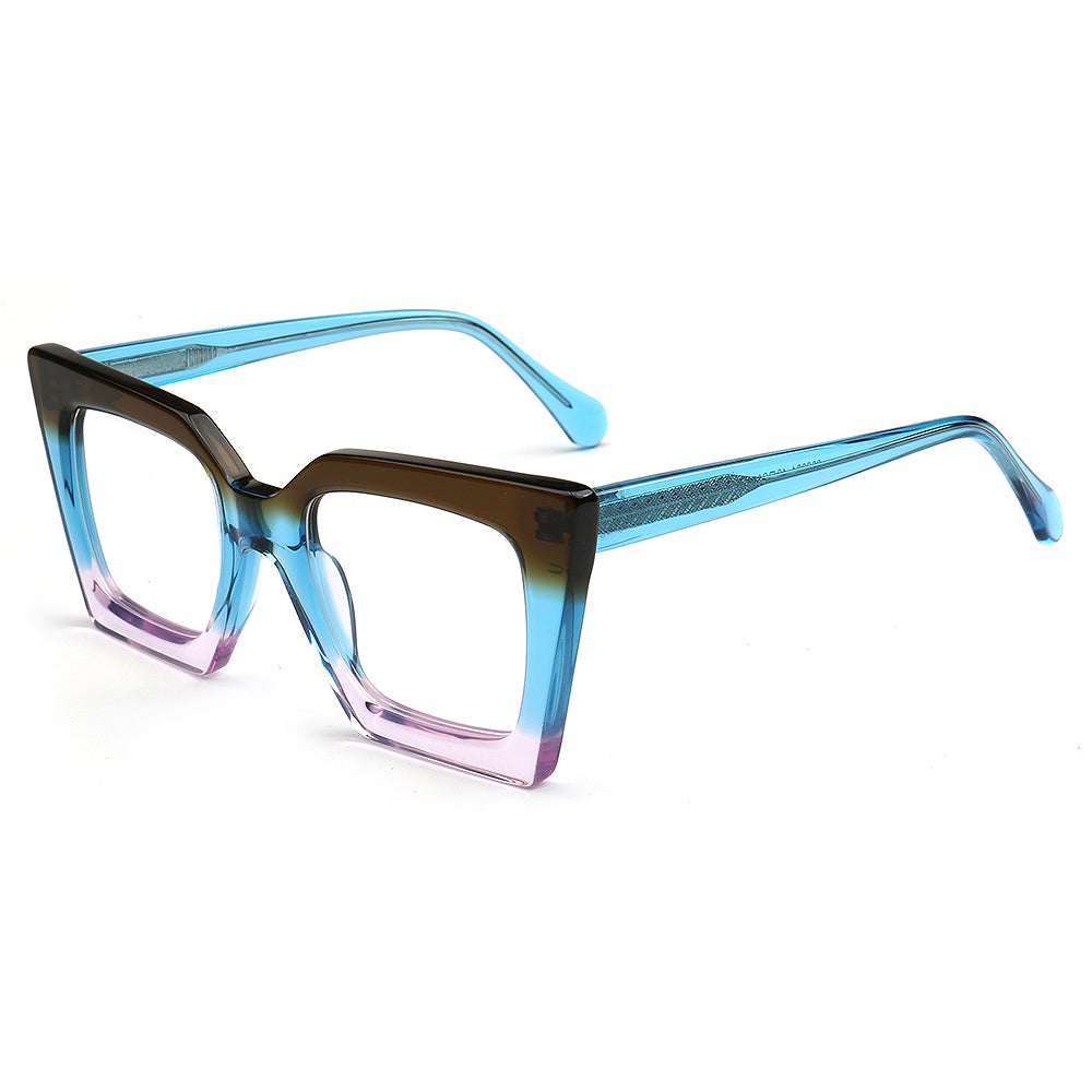 Multicolored cat-eye glasses on a white background