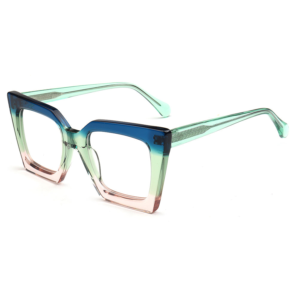 Multicolored cat eye glasses on a white background
