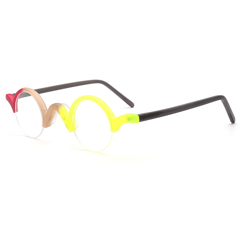 red yellow semi rimless spectacles nerd