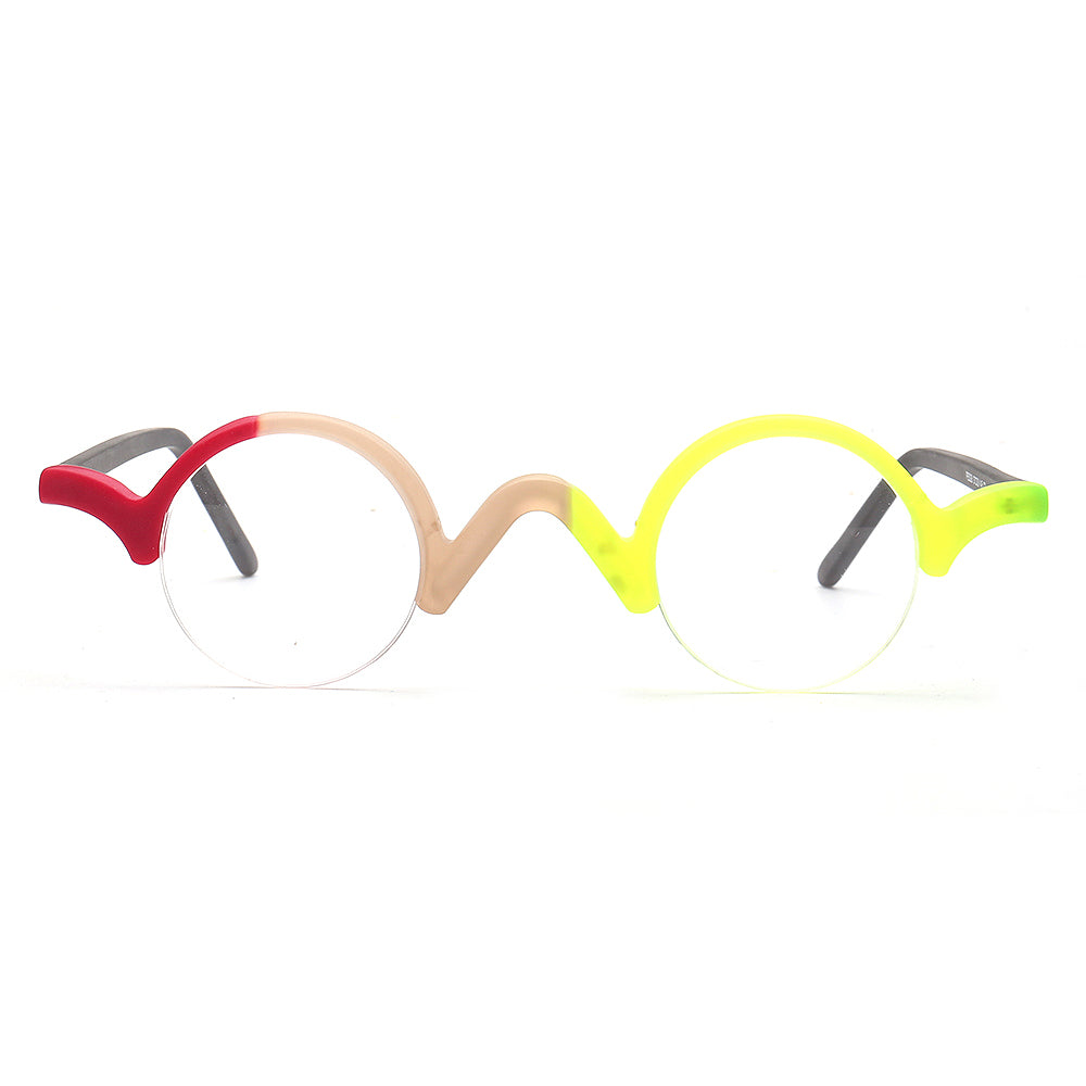 red peach yellow glasses frames half rim