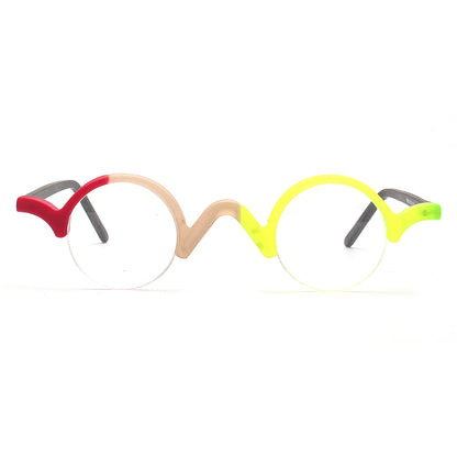 red peach yellow glasses frames half rim