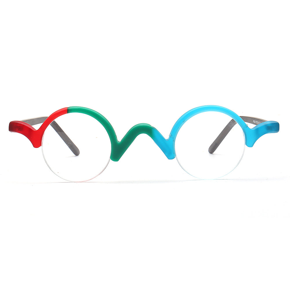 green blue round glasses frames semi rimless