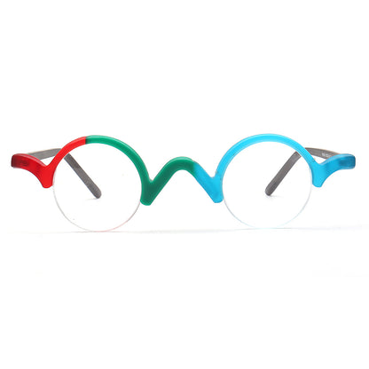 green blue round glasses frames semi rimless