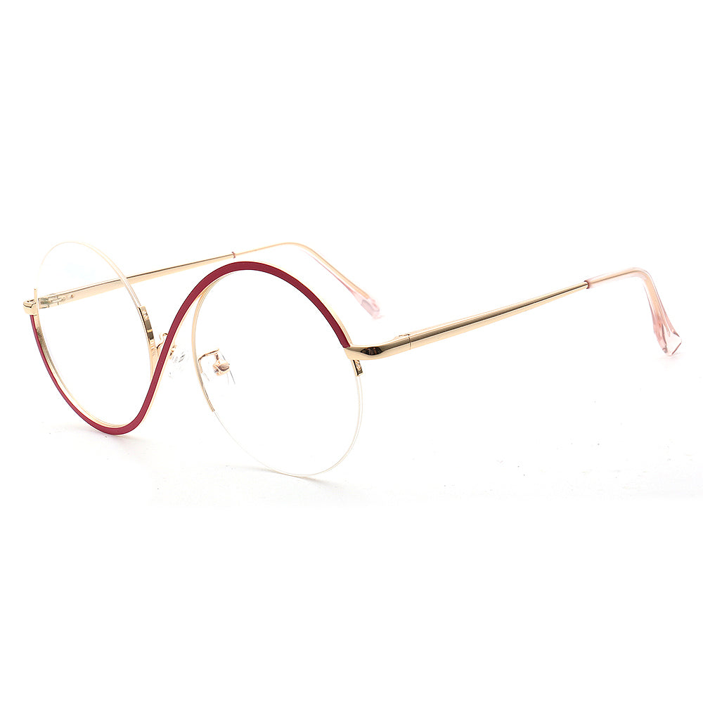 Carine | Stylish Women Oversize Metal Eyewear Rainbow | Fashionable Half Rim Round Glasses Frames Semi Rimless