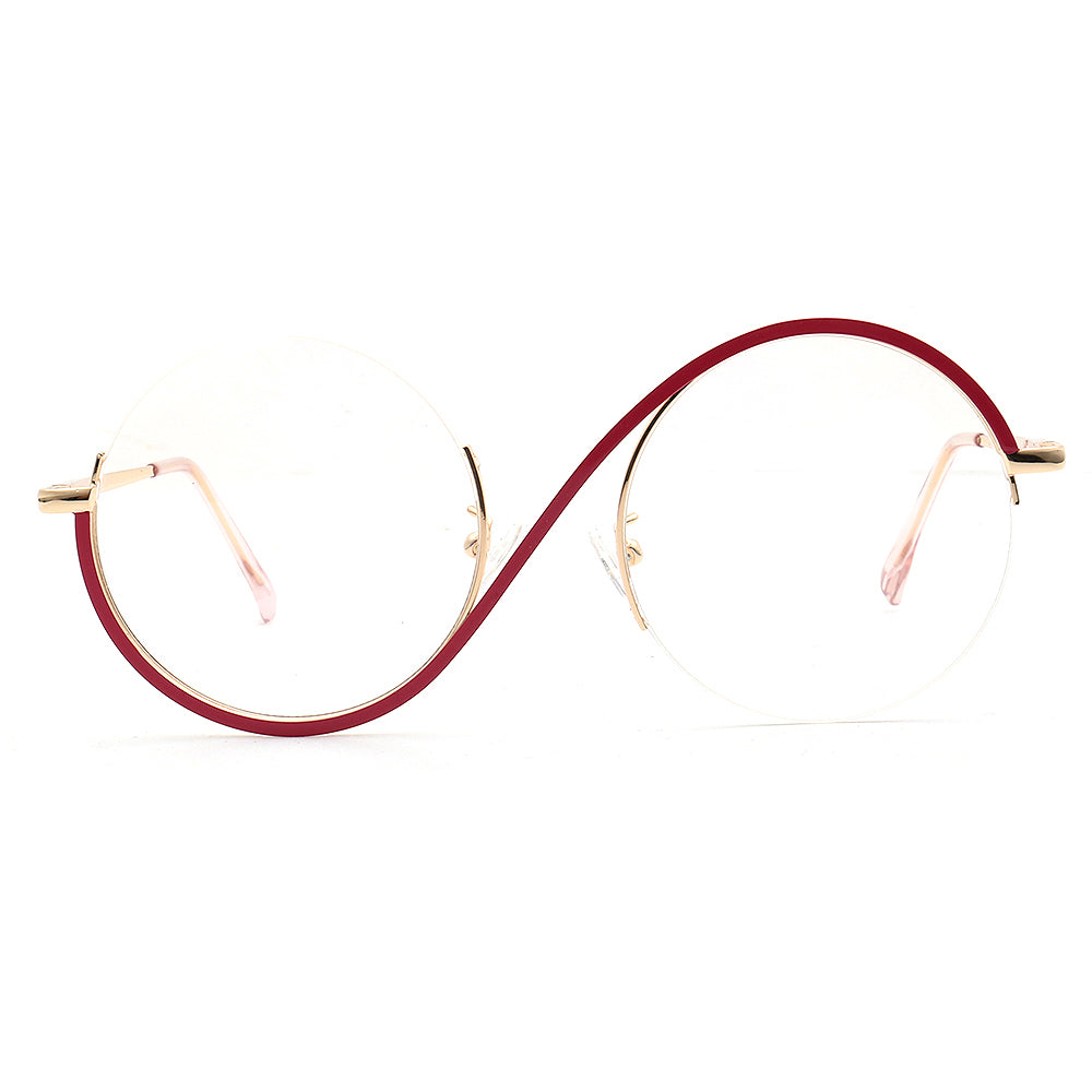 Carine | Stylish Women Oversize Metal Eyewear Rainbow | Fashionable Half Rim Round Glasses Frames Semi Rimless