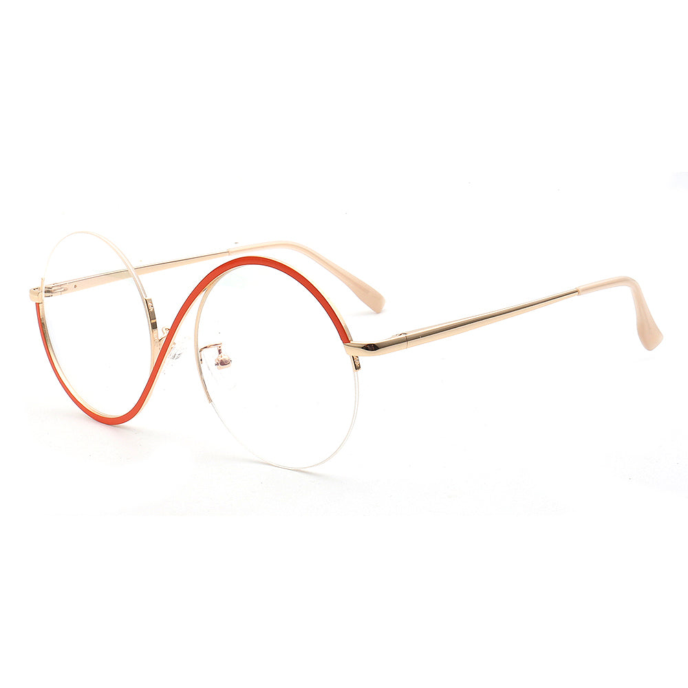 Carine | Stylish Women Oversize Metal Eyewear Rainbow | Fashionable Half Rim Round Glasses Frames Semi Rimless