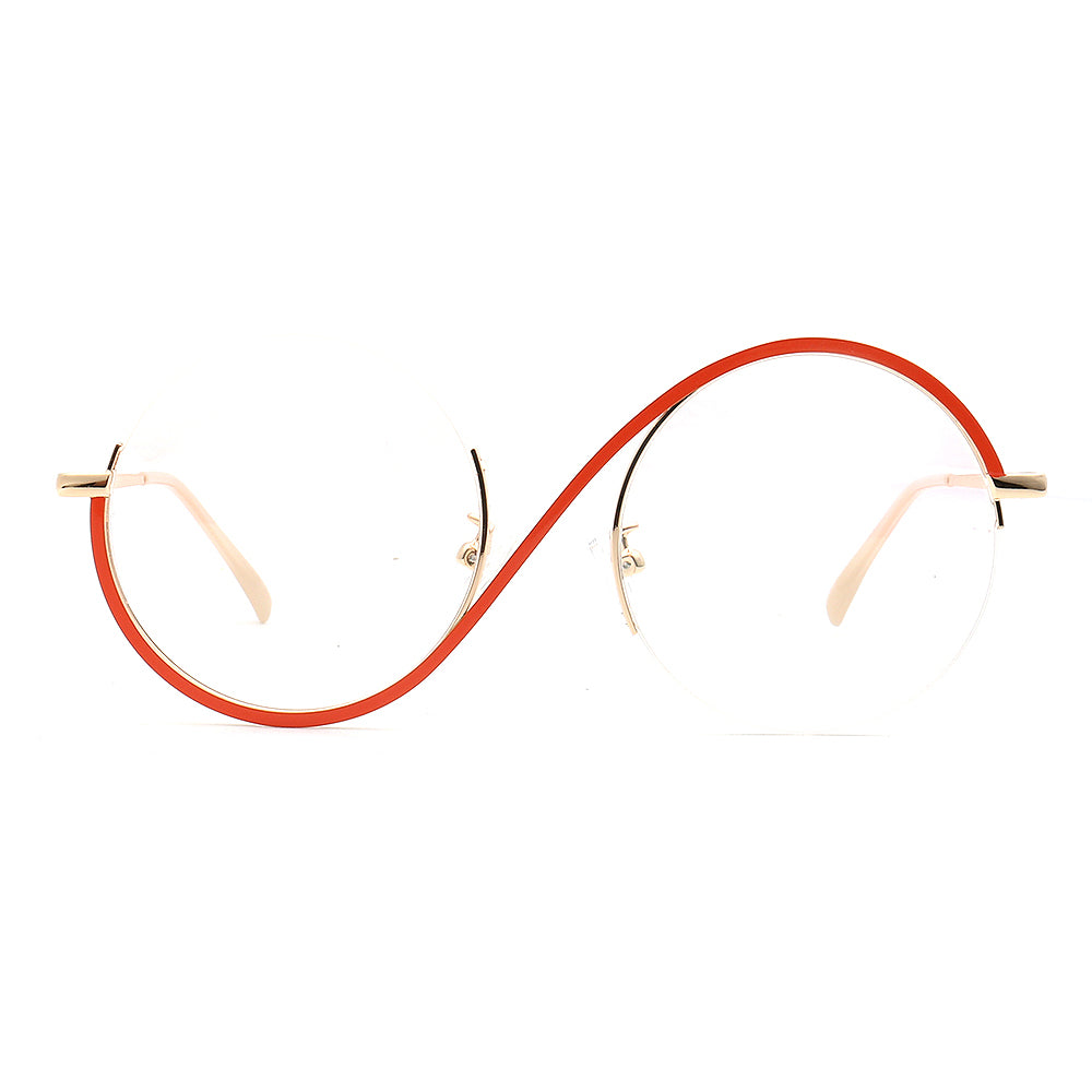 Carine | Stylish Women Oversize Metal Eyewear Rainbow | Fashionable Half Rim Round Glasses Frames Semi Rimless