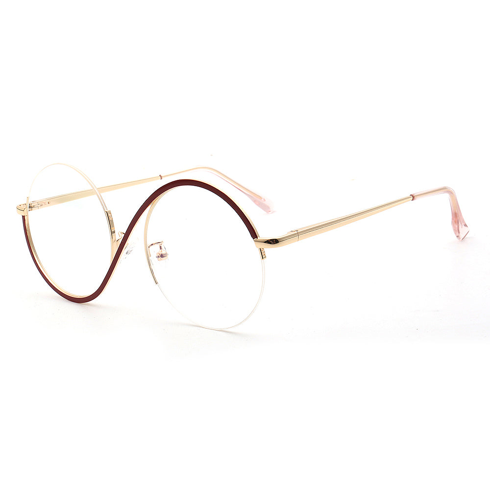 Carine | Stylish Women Oversize Metal Eyewear Rainbow | Fashionable Half Rim Round Glasses Frames Semi Rimless