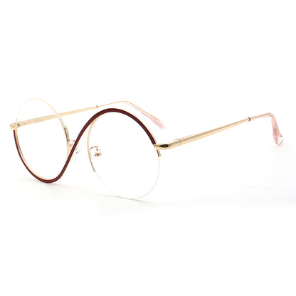 Carine | Stylish Women Oversize Metal Eyewear Rainbow | Fashionable Half Rim Round Glasses Frames Semi Rimless