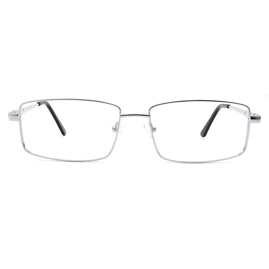 Tane silver rectangle metal eyeglasses, front view