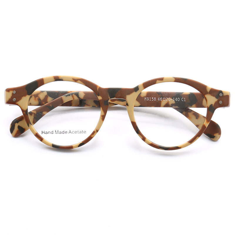 A pair of brown camo patterned acetate eyeglasses