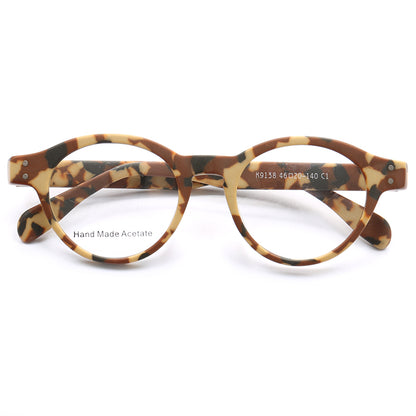 A pair of brown camo patterned acetate eyeglasses