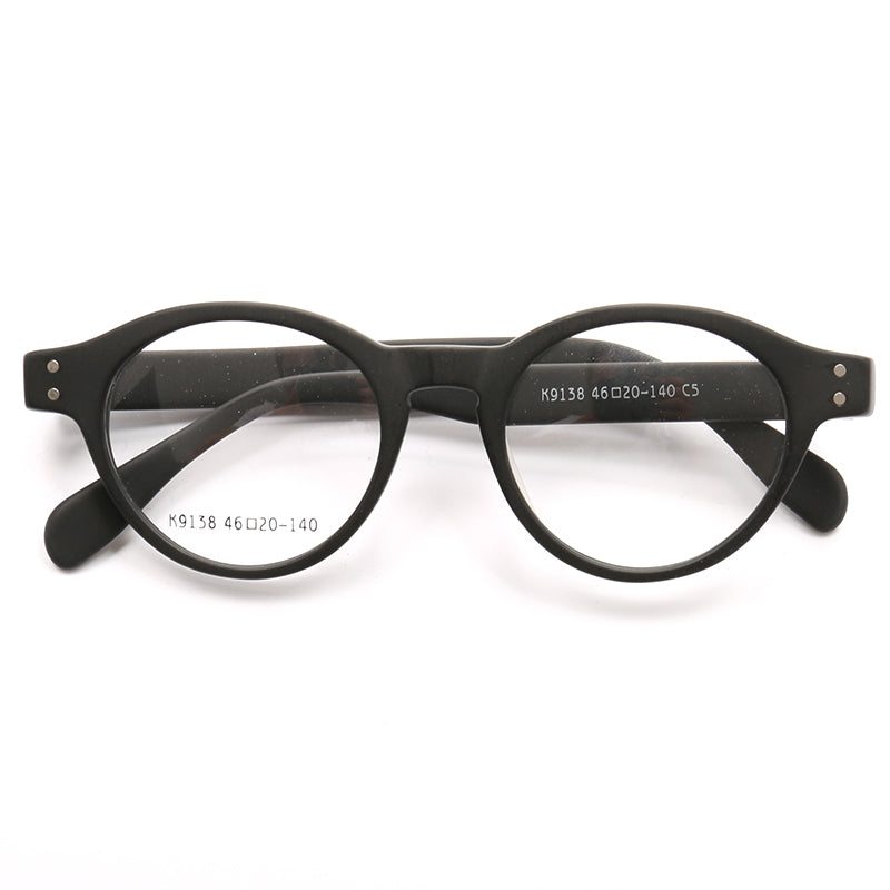 A pair of simple round black eyeglass frames