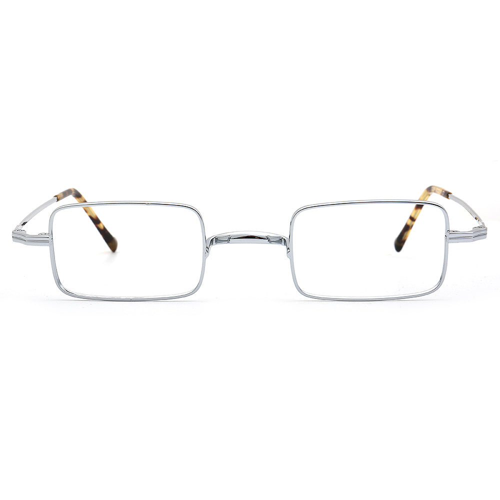 silver rectangle titanium eyeglass frames 