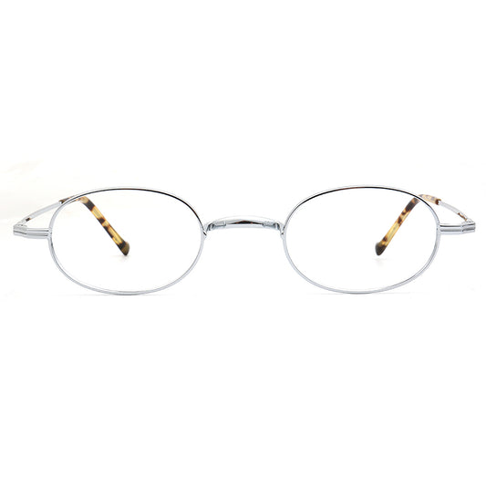 trendy silver oval titanium glasses frames