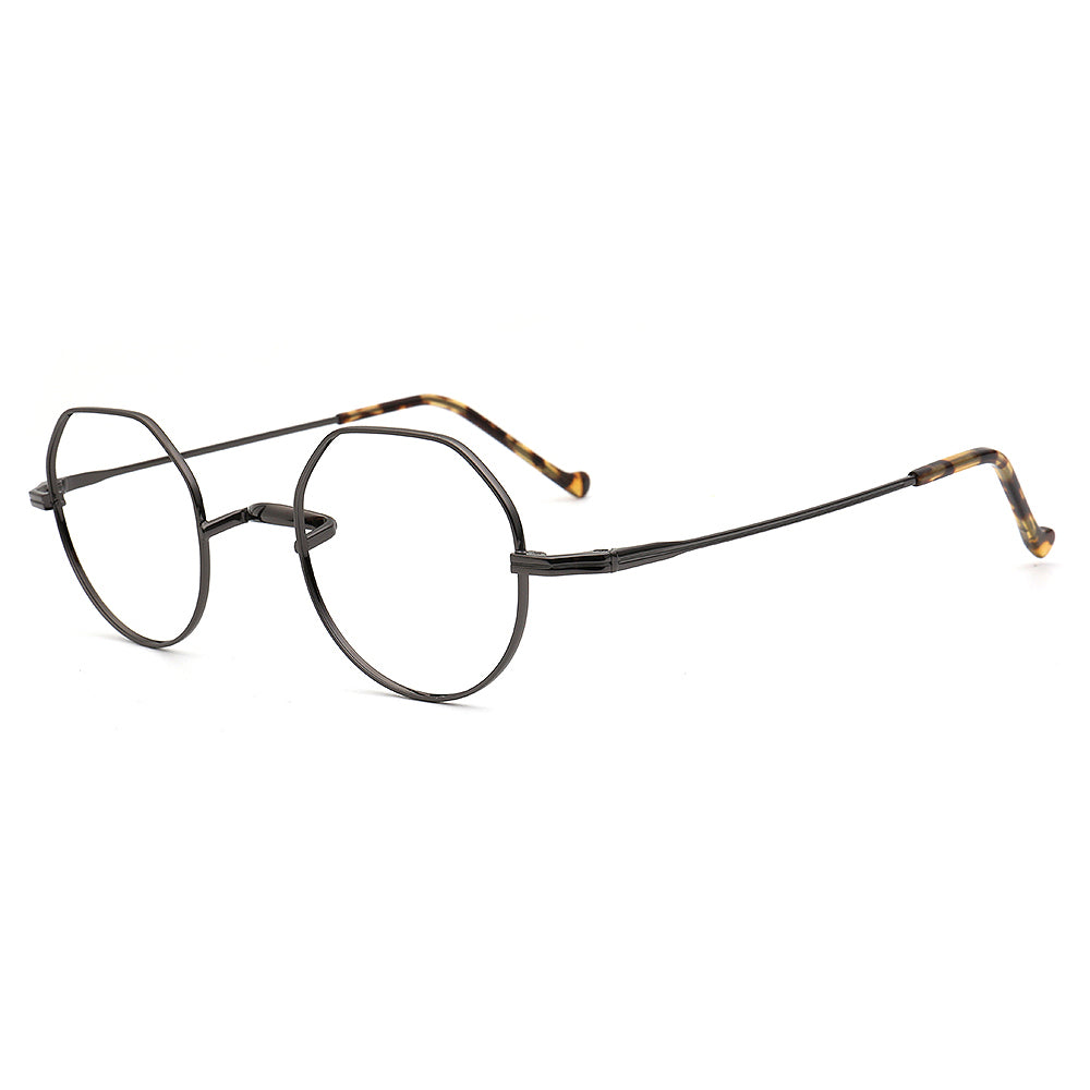 grey titanium geometric eyeglass frames