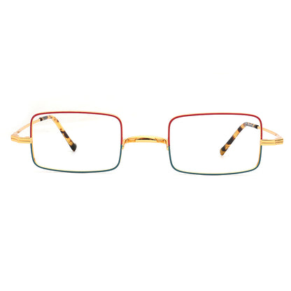 square titanium spectacles gold red green