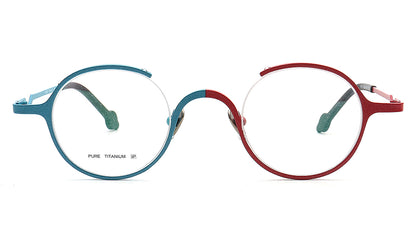 half rim round eyeglass frames blue red