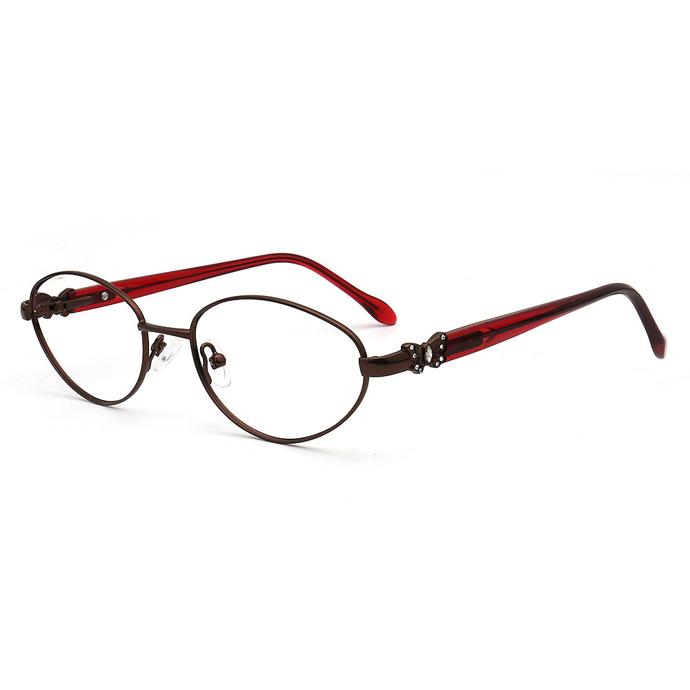 Oval Eyeglasses with red and brown frame on a white background