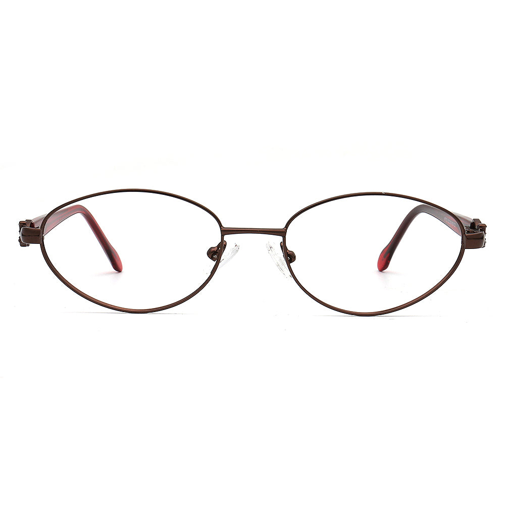 Retro oval eyeglasses frames with a brown frame on a white background
