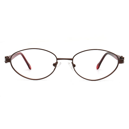 Retro oval eyeglasses frames with a brown frame on a white background