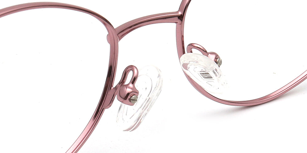 Nose pads on Pink oval eyeglasses on a white background