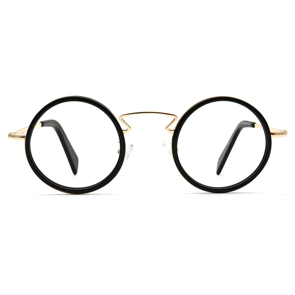 Round eyeglasses with black gold frames
