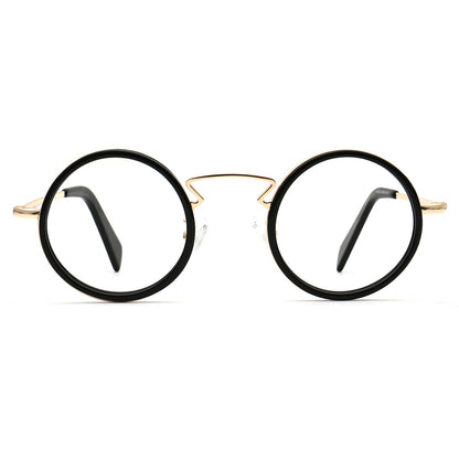 Round eyeglasses with black gold frames