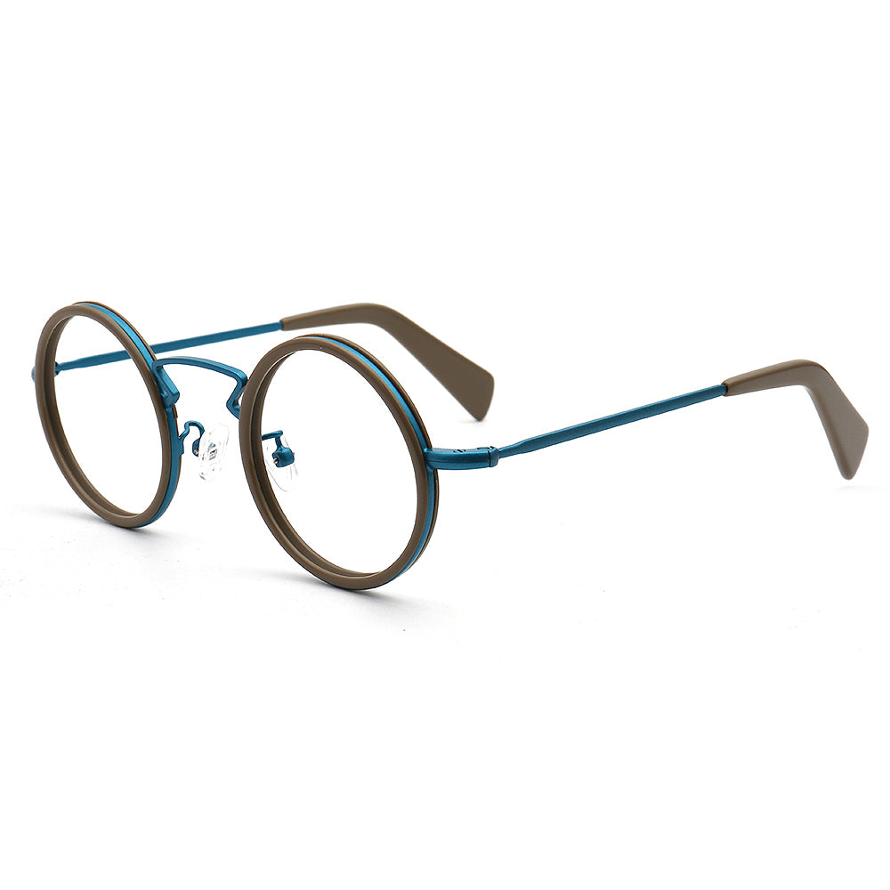 beige and teal eyeglasses round