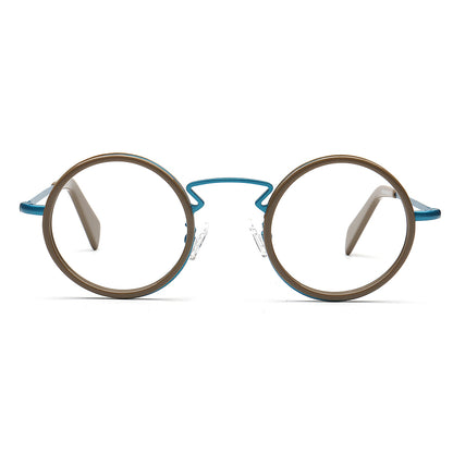 beige teal round eyeglasses frame