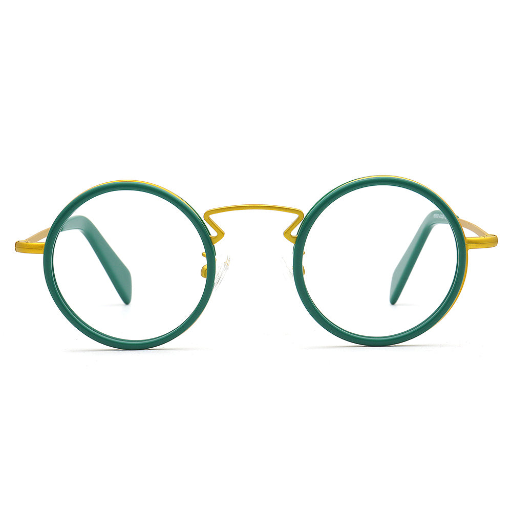green yellow eyeglass frames round