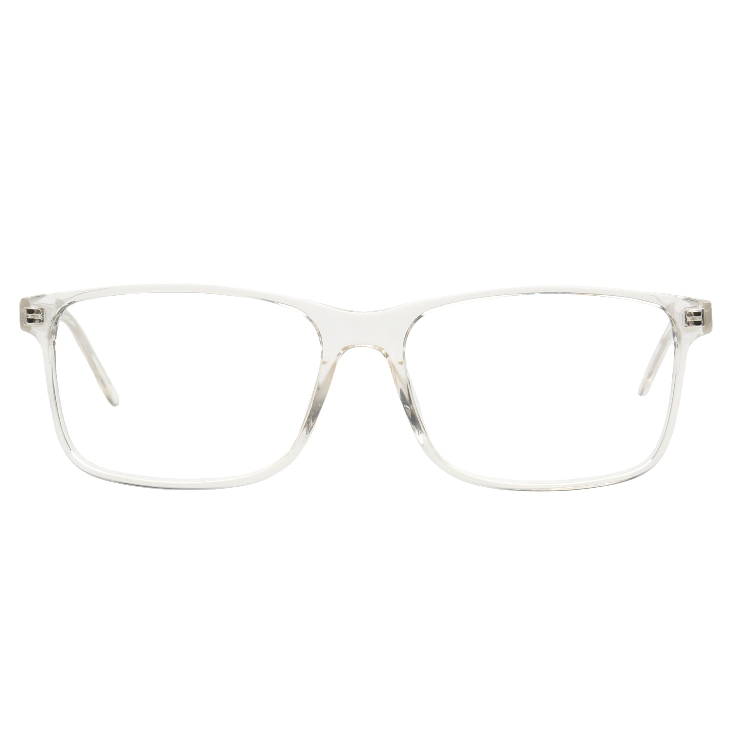 Clear rectangular eyeglasses on a white background