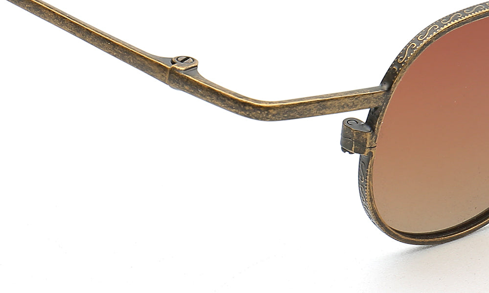 Temple of bronze sunglasses with brown lenses