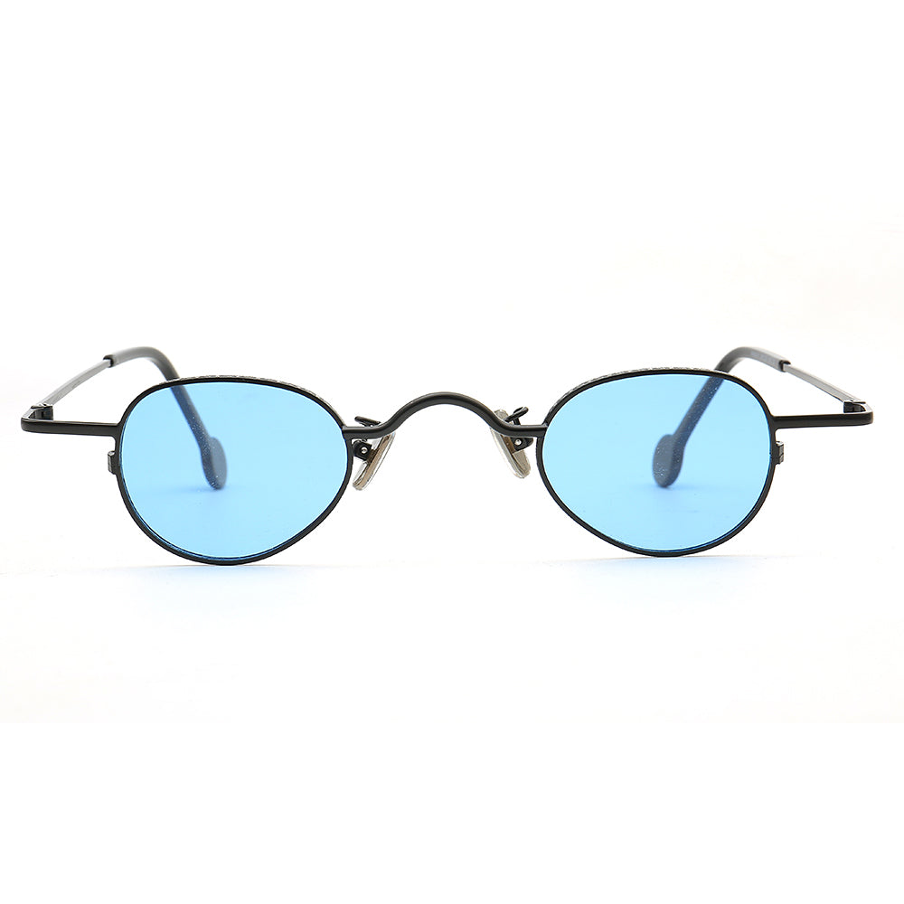 Round retro sunglasses with blue lenses