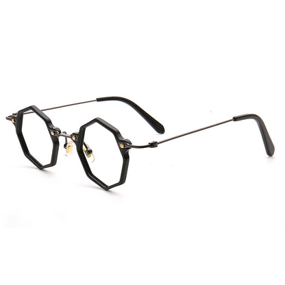 A pair of black geometric eyeglass frames